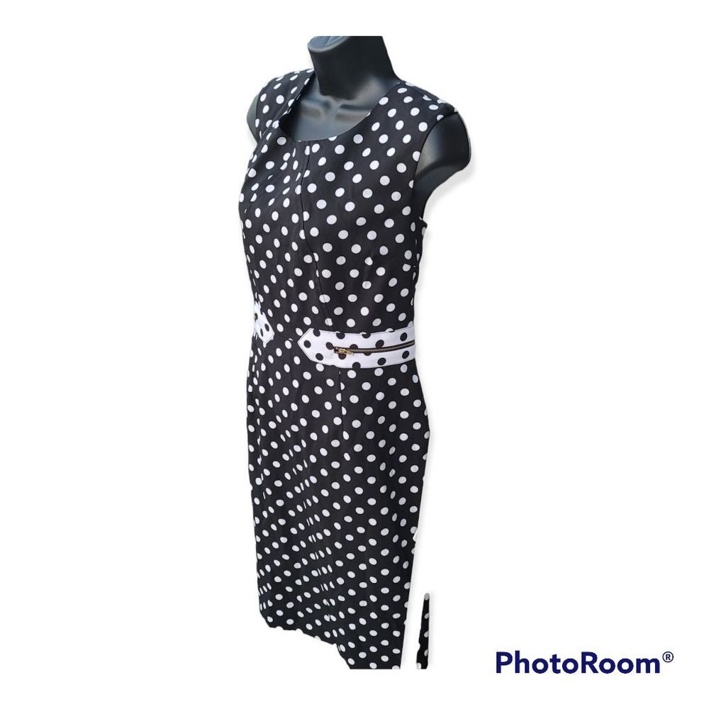 Emma Michele Polka-dot Sheath Midi Black & White Size 8 - Picture 3 of 4